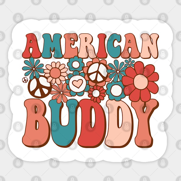 Retro Groovy American Buddy Matching Family 4th of July Sticker by BramCrye